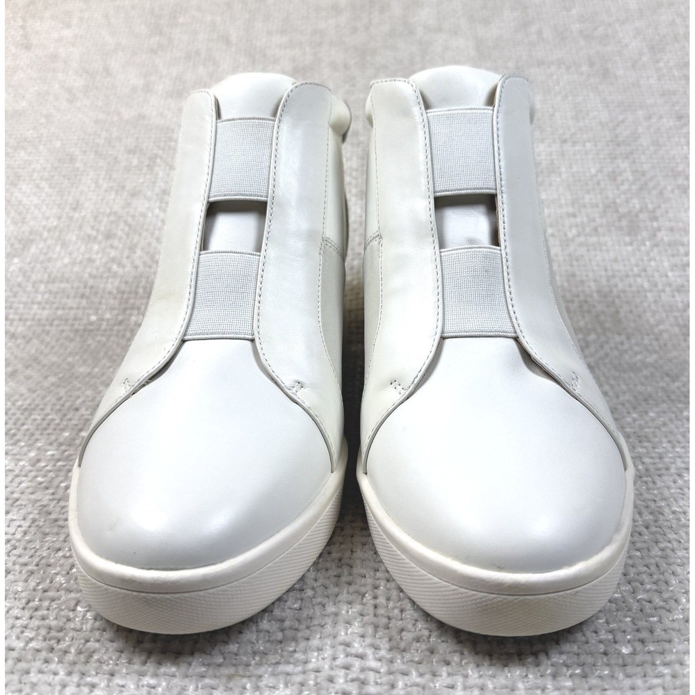 Vionic White Leather Hidden Wedge Slip On Sneaker Booties Womens 9 Orthotic